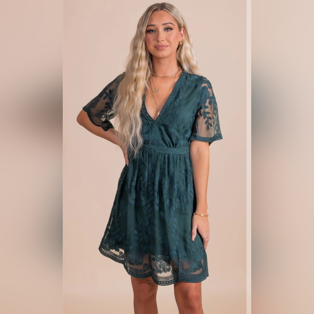 NWOT Haute Monde Boutique Dark Teal Lace Mini Dress